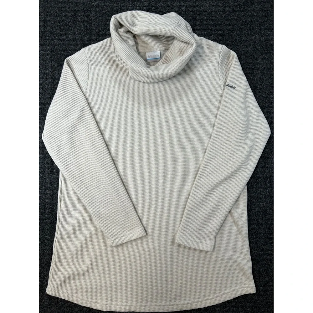 Columbia Women Cream Waffle Knit Cowl‎ Neck Sweater Long Sleeve Outdoor Pullover